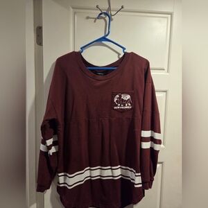 Maroon Long Sleeve Shirt with White Stripes